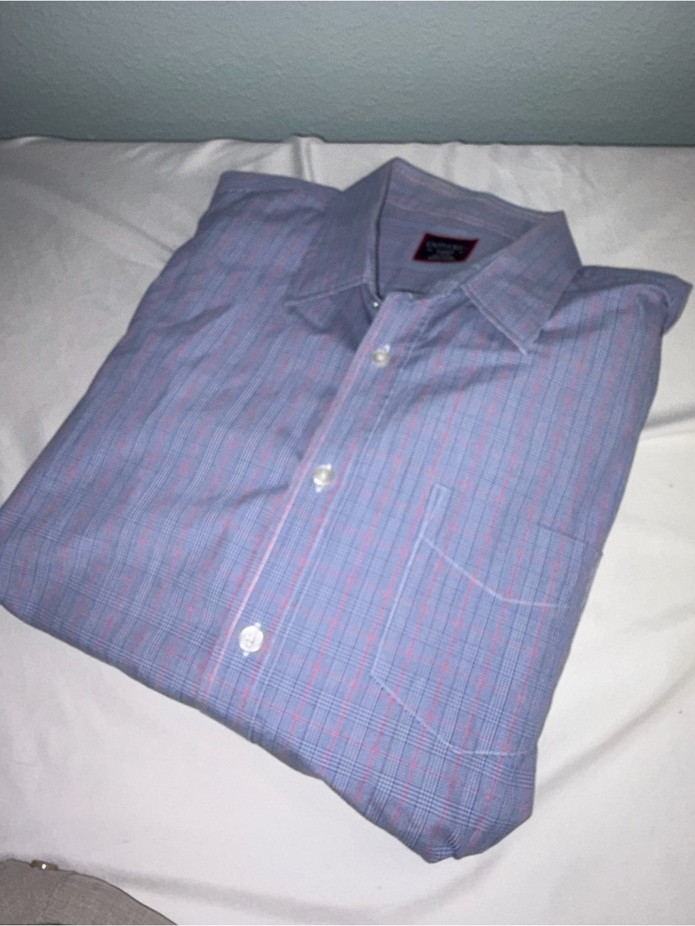 Men's Classic Button-Up Shirt in Light Blue with Red Check